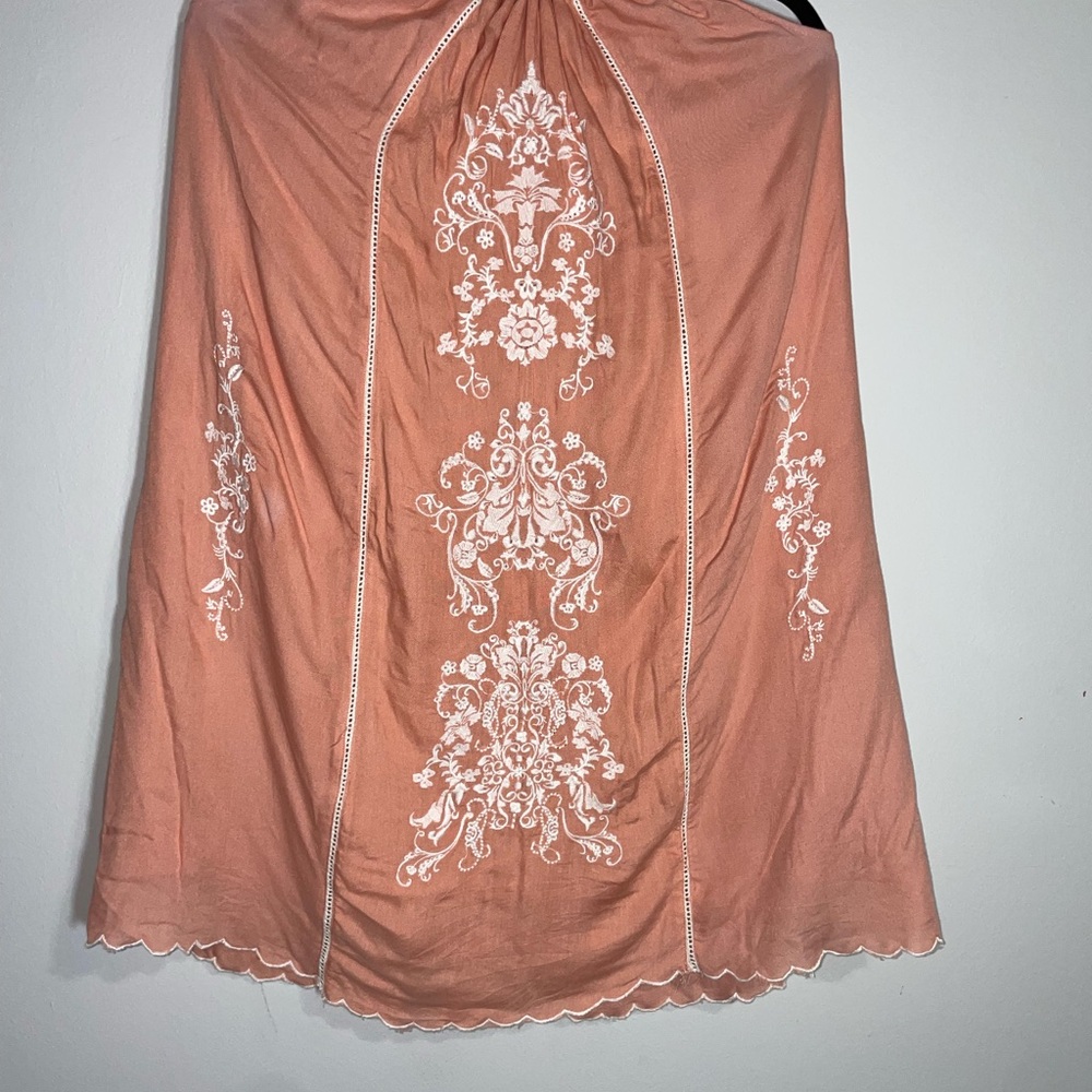 Dina Be Peach and White Embroidered Midi Dress
